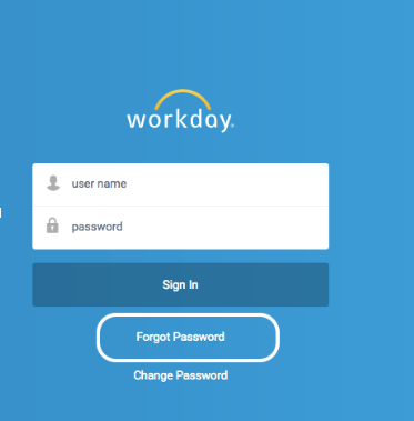 Workday 'Forgot Password' screen