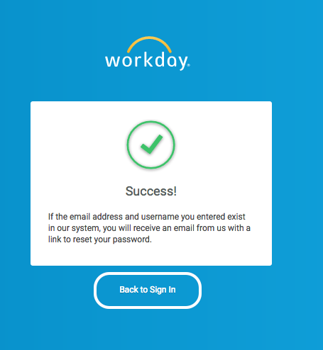 Workday 'Password Reset' success screen
