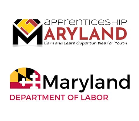 Apprenticeship Maryland logo. Maryland Department of Labor logo.