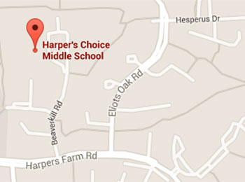 Map image: Harper's Choice Middle School location