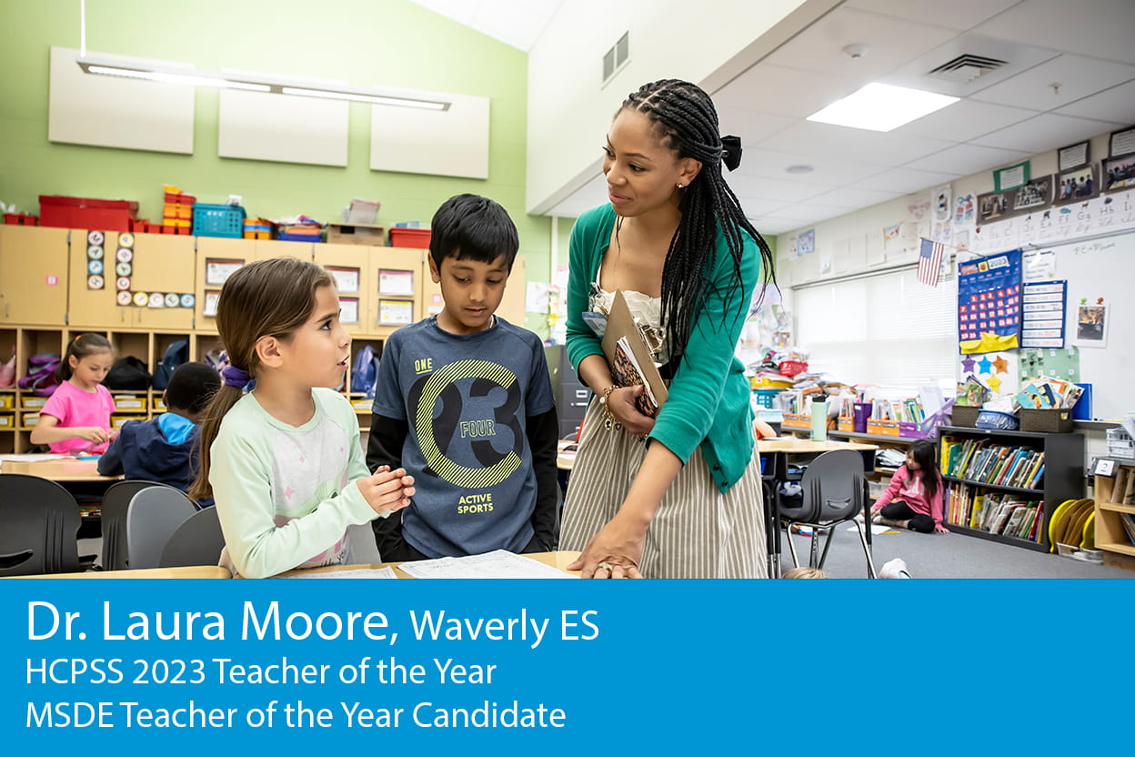 Dr. Laura Moore, HCPSS 2023 Teacher of the Year / MSDE Teacher of the Year Candidate teaching Waverly Elementary School students.